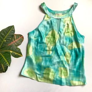 Milly Silk Avocado Print Keyhole Tank